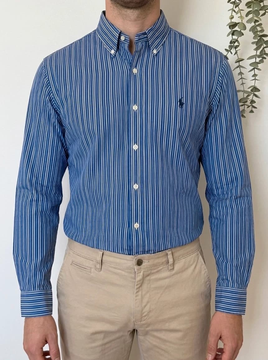 Πουκάμισο Custom Fit Ralph Lauren ριγέ μπλε λευκό μέγεθος L - SK260625 - Φωτογραφία 1/8