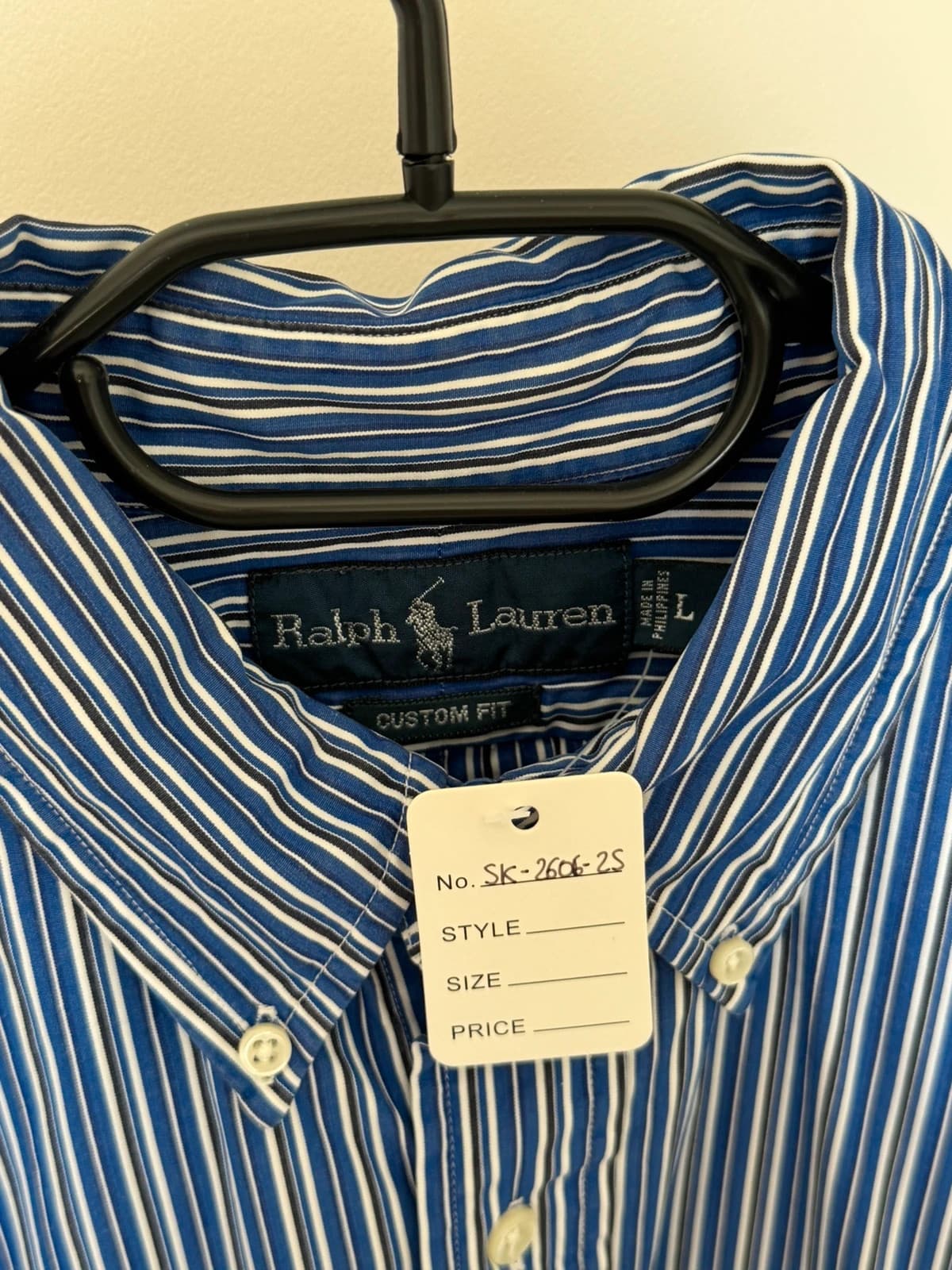 Πουκάμισο Custom Fit Ralph Lauren ριγέ μπλε λευκό μέγεθος L - SK260625 - Φωτογραφία 3/8