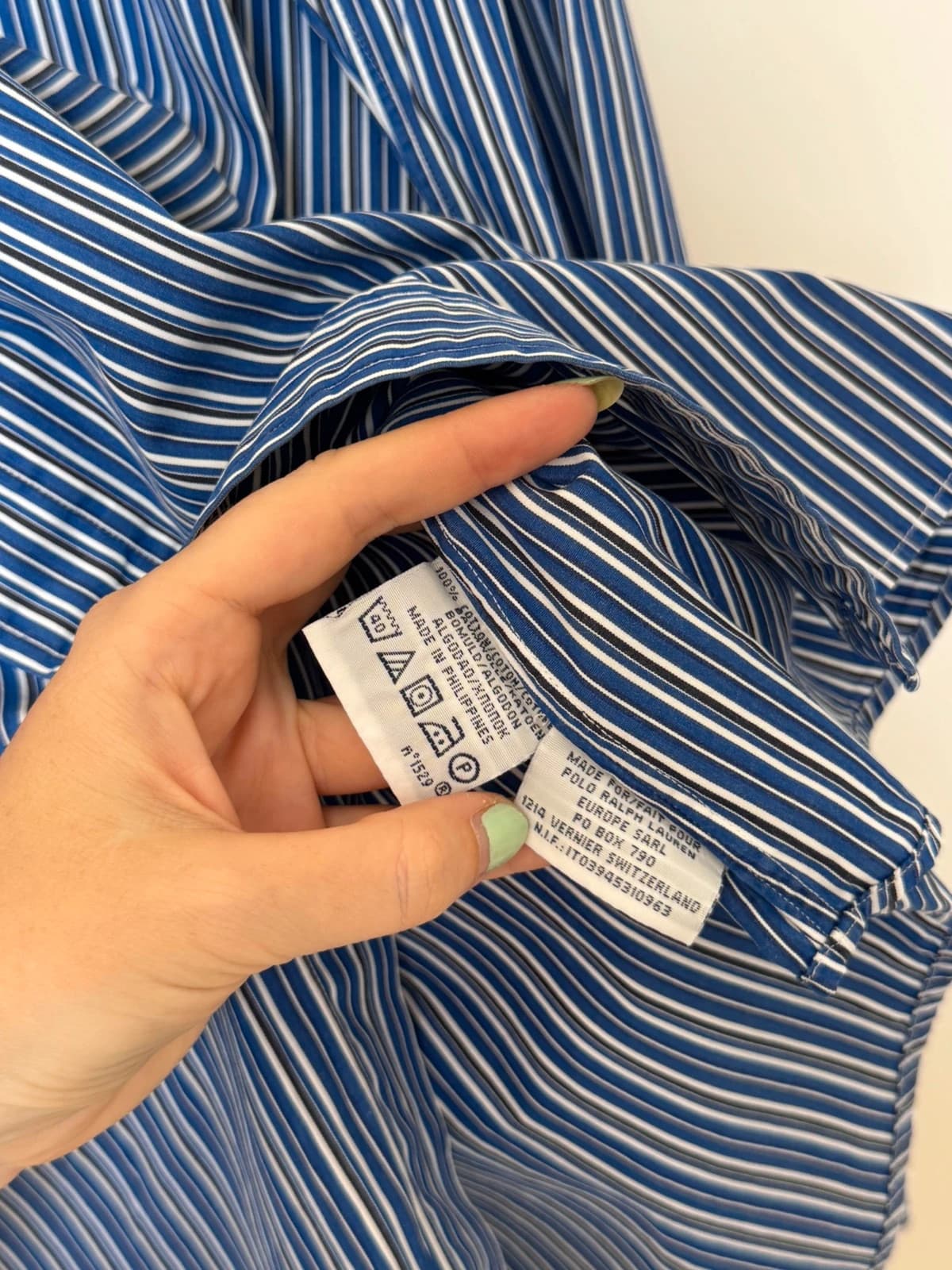 Πουκάμισο Custom Fit Ralph Lauren ριγέ μπλε λευκό μέγεθος L - SK260625 - Φωτογραφία 6/8