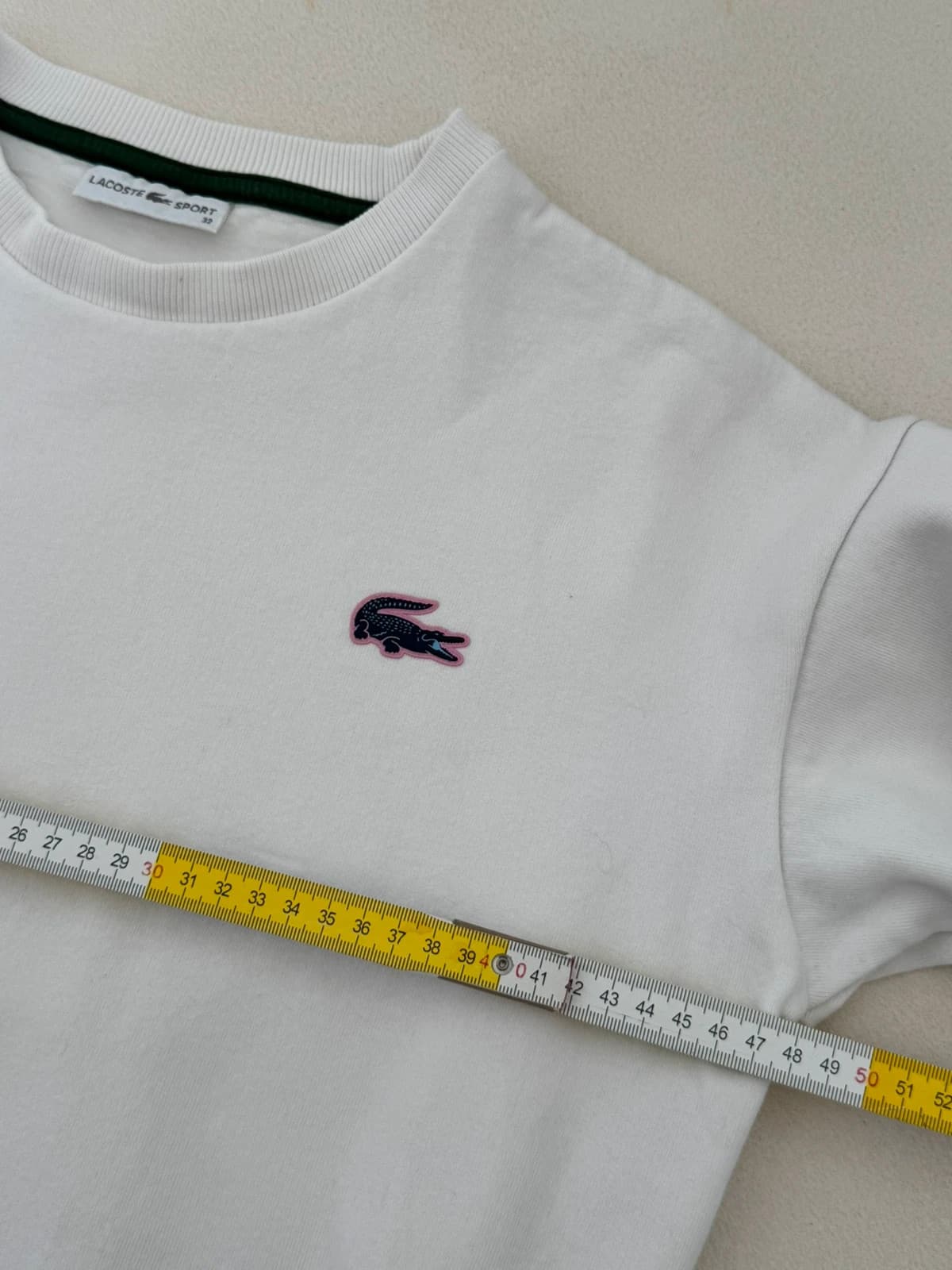 Lacoste Sport baltas Crewneck džemperis su rožiniu krokodilo logotipu, dydis 32/XS - VG260566 – nuotrauka 8/9