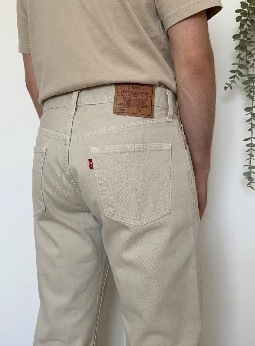 Levi’s 501 džinsai smėlio ekru spalvos, vintažiniai, tiesaus kirpimo - SK260623 W36 L32 – nuotrauka 1/11