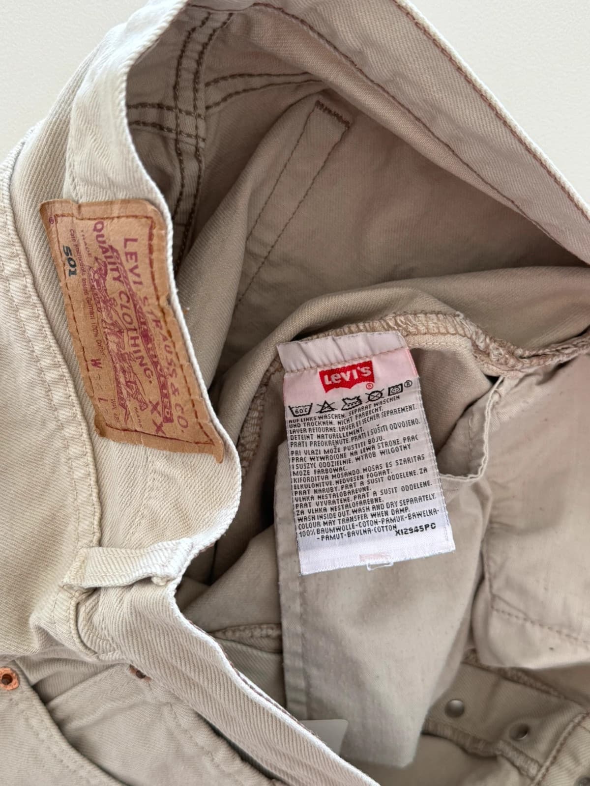 Levi’s 501 džinsai smėlio ekru spalvos, vintažiniai, tiesaus kirpimo - SK260623 W36 L32 – nuotrauka 4/11
