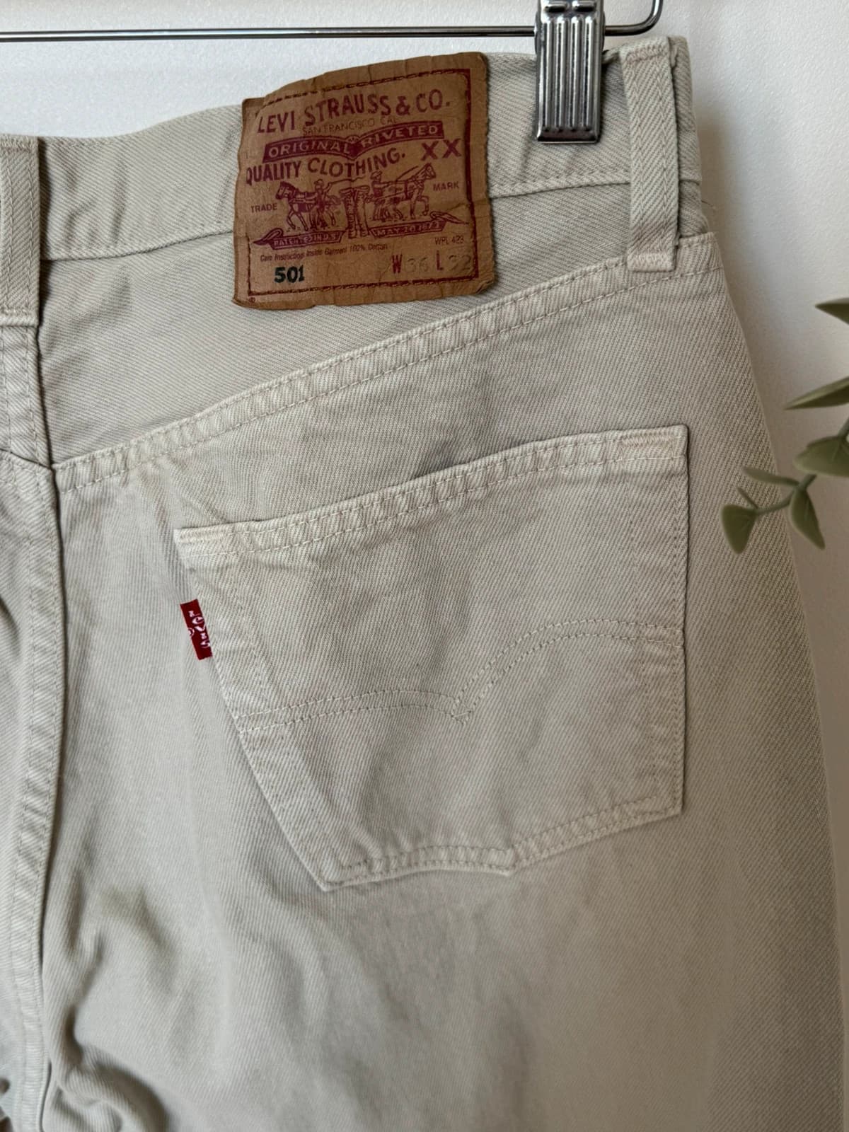 Levi’s 501 džinsai smėlio ekru spalvos, vintažiniai, tiesaus kirpimo - SK260623 W36 L32 – nuotrauka 7/11