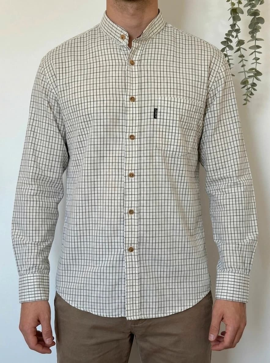 Barbour 베이지 체크 셔츠 벨벳 칼라 XL 스트레이트 핏 - FP260358 - 사진 1/9