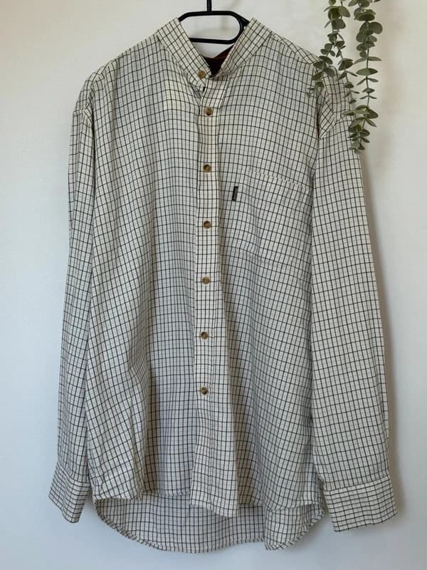 Barbour 베이지 체크 셔츠 벨벳 칼라 XL 스트레이트 핏 - FP260358 - 사진 2/9
