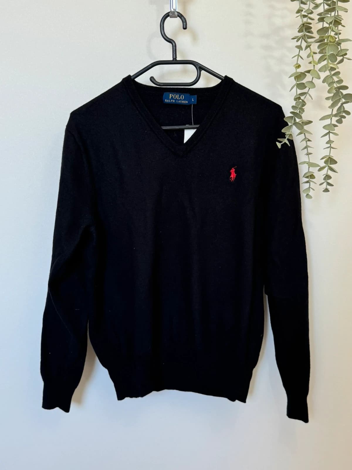 V formos kaklo megztinis Polo Ralph Lauren juodas, merino vilna, raudonas logotipas, dydis M/L - FP260758 – nuotrauka 2/8