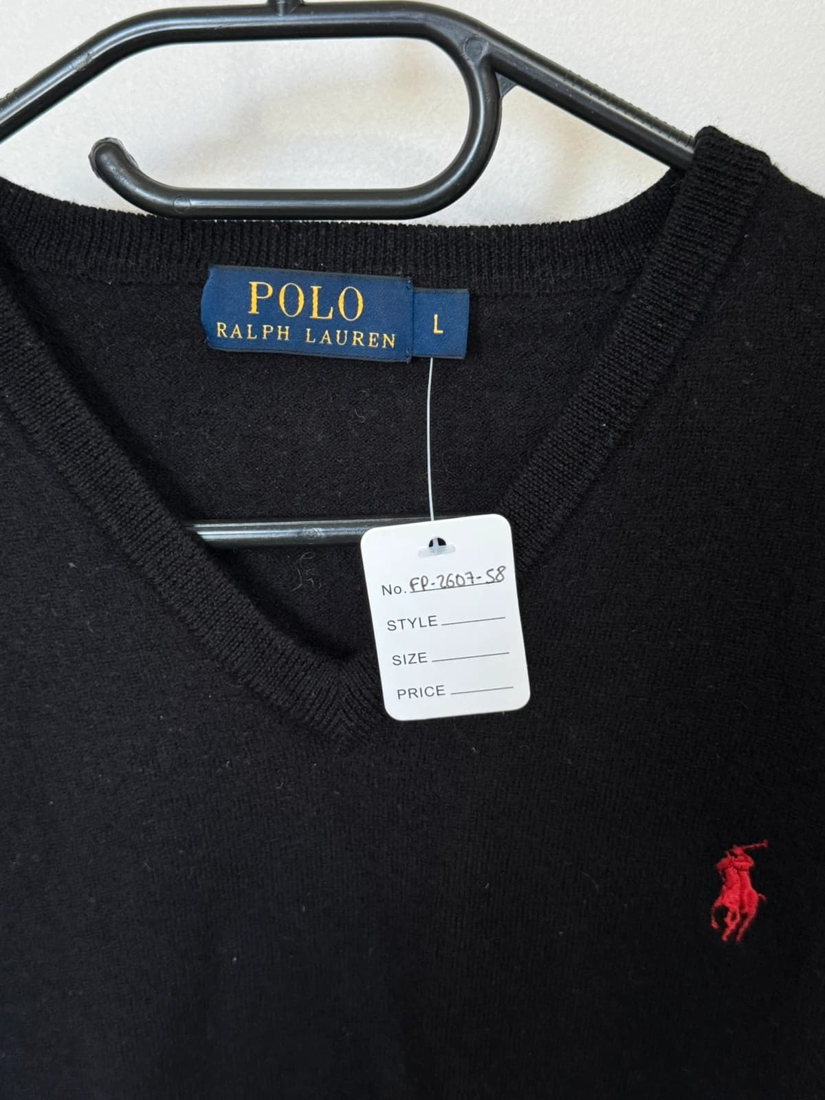 V formos kaklo megztinis Polo Ralph Lauren juodas, merino vilna, raudonas logotipas, dydis M/L - FP260758 – nuotrauka 3/8