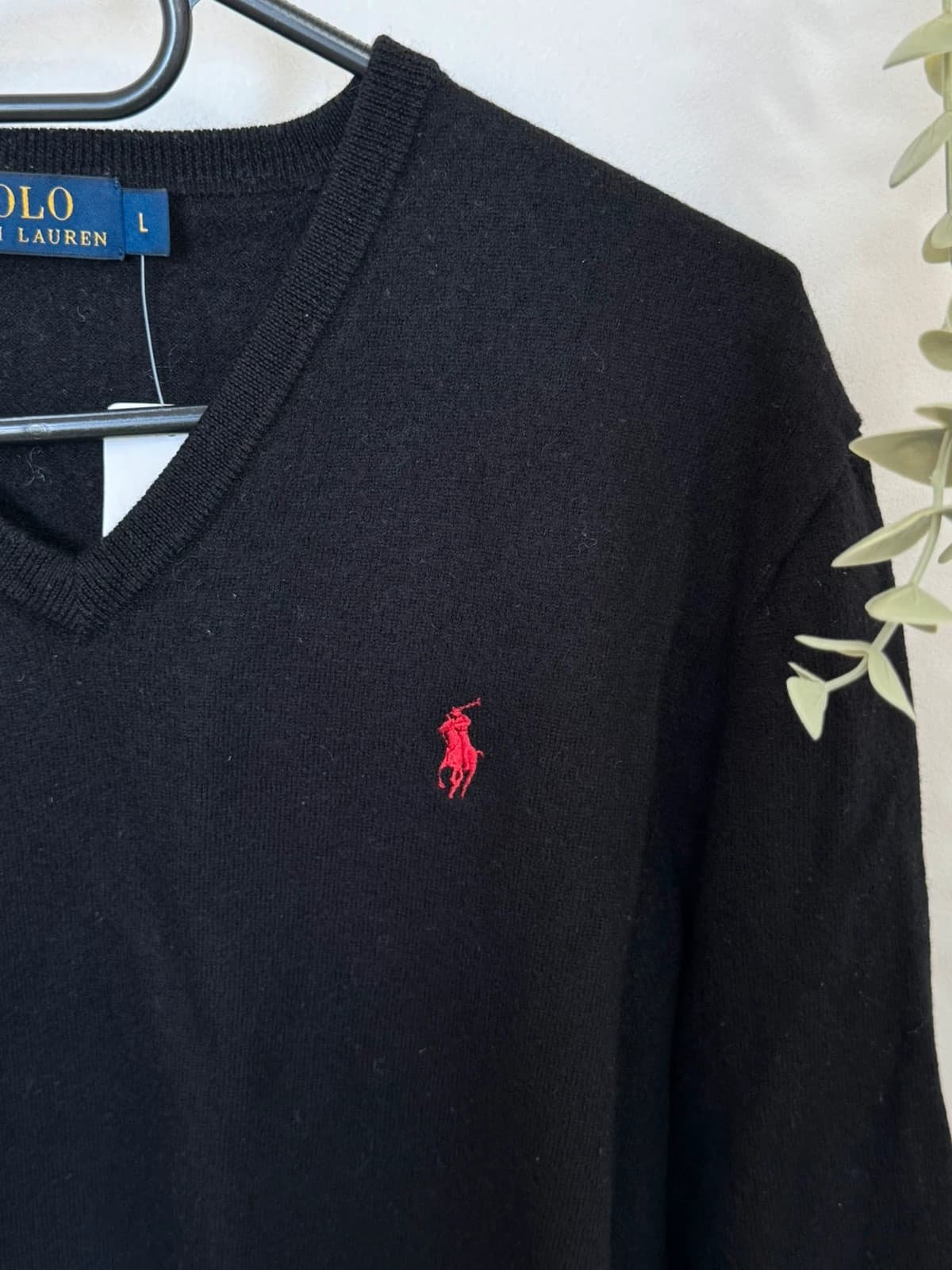 V formos kaklo megztinis Polo Ralph Lauren juodas, merino vilna, raudonas logotipas, dydis M/L - FP260758 – nuotrauka 4/8