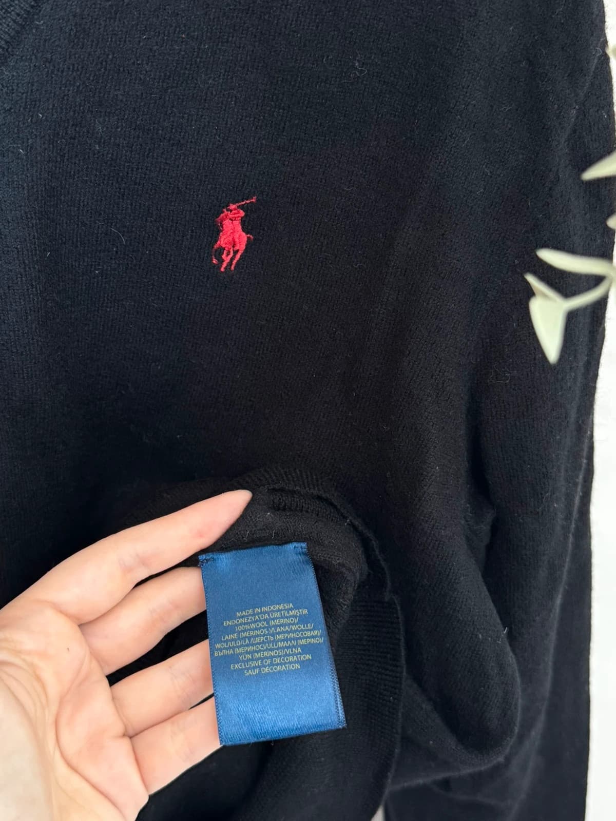V formos kaklo megztinis Polo Ralph Lauren juodas, merino vilna, raudonas logotipas, dydis M/L - FP260758 – nuotrauka 5/8