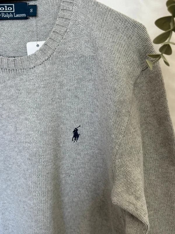 Pull Polo Ralph Lauren gris chiné col rond coton logo pony bleu taille S - FP260762 - Photo 4/9