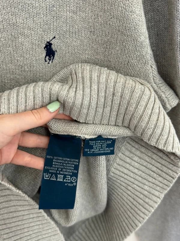 Pull Polo Ralph Lauren gris chiné col rond coton logo pony bleu taille S - FP260762 - Photo 6/9