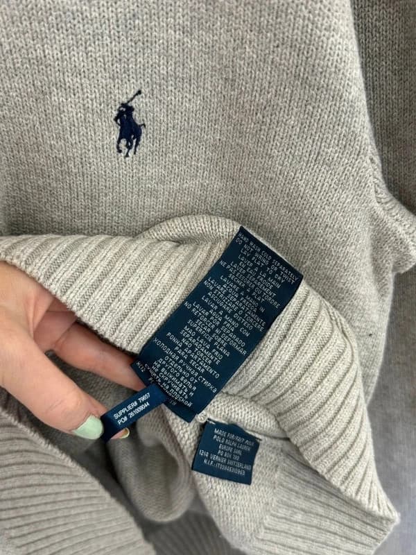 Pull Polo Ralph Lauren gris chiné col rond coton logo pony bleu taille S - FP260762 - Photo 7/9
