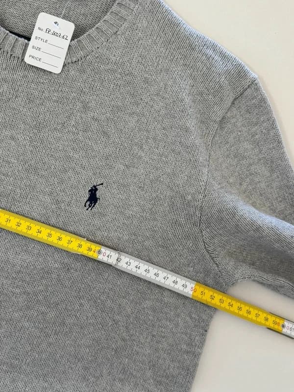 Pull Polo Ralph Lauren gris chiné col rond coton logo pony bleu taille S - FP260762 - Photo 8/9