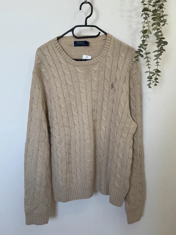 Pull torsadé Polo Ralph Lauren beige camel coton taille L - FP260752 - Photo 2/10