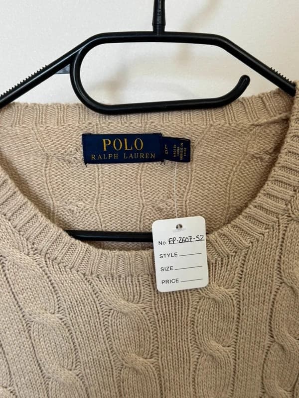 Pull torsadé Polo Ralph Lauren beige camel coton taille L - FP260752 - Photo 3/10