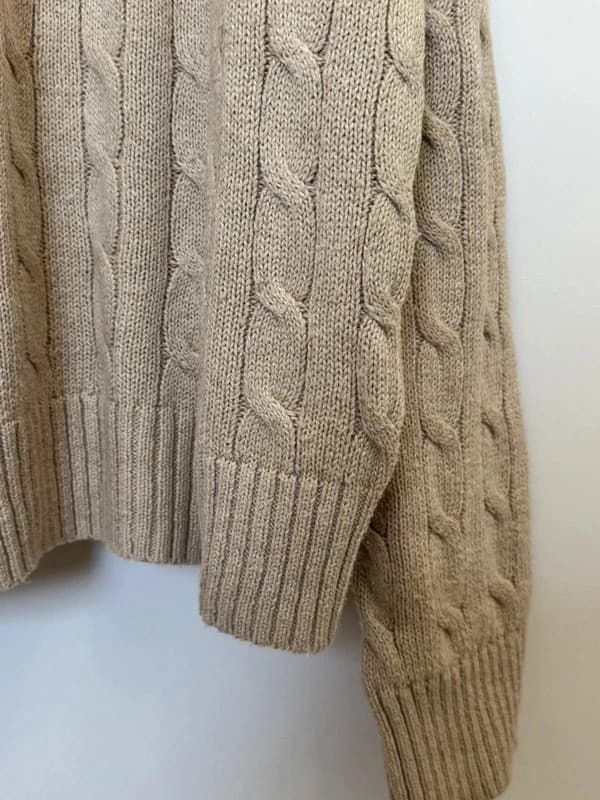Pull torsadé Polo Ralph Lauren beige camel coton taille L - FP260752 - Photo 5/10