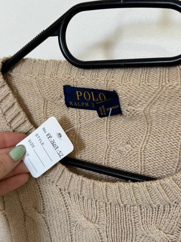 Pull torsadé Polo Ralph Lauren beige camel coton taille L - FP260752 - Photo 6/10