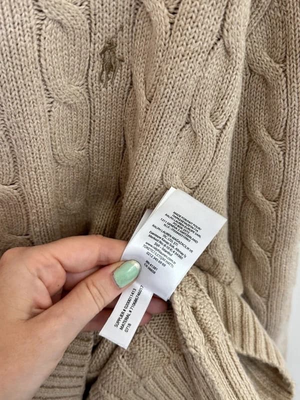 Pull torsadé Polo Ralph Lauren beige camel coton taille L - FP260752 - Photo 8/10