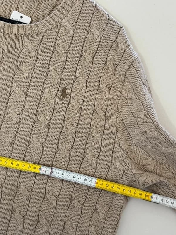 Pull torsadé Polo Ralph Lauren beige camel coton taille L - FP260752 - Photo 9/10