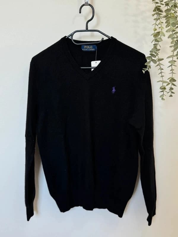 Πουλόβερ με V λαιμόκοψη Polo Ralph Lauren μαύρο μαλλί merino βιολετί λογότυπο μέγεθος M - FP260766 - Φωτογραφία 2/9