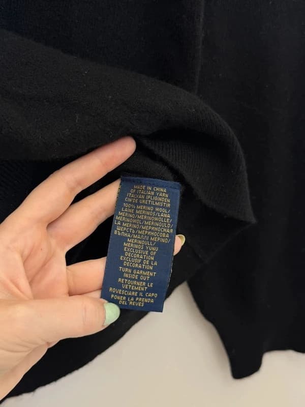 Πουλόβερ με V λαιμόκοψη Polo Ralph Lauren μαύρο μαλλί merino βιολετί λογότυπο μέγεθος M - FP260766 - Φωτογραφία 5/9
