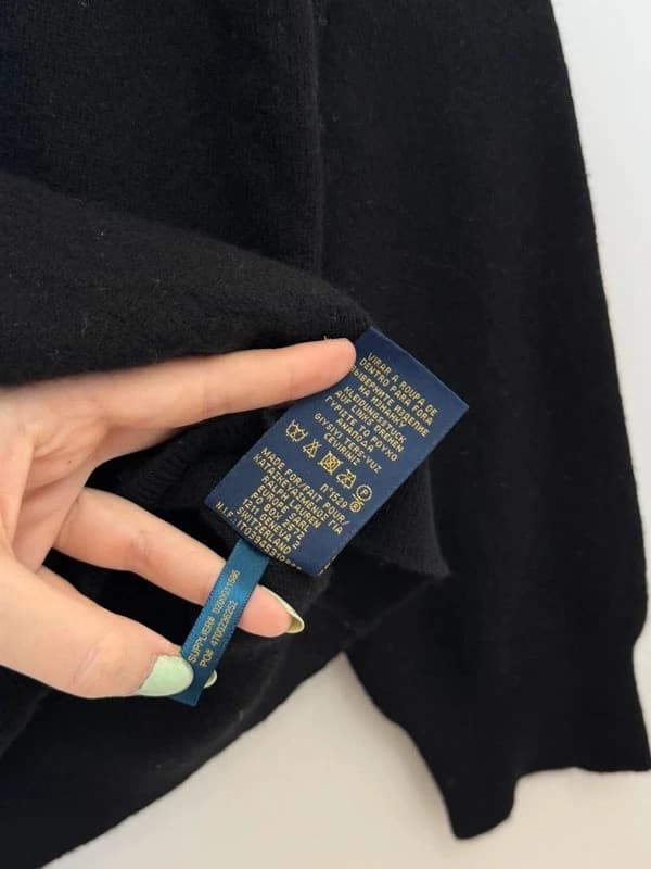 Πουλόβερ με V λαιμόκοψη Polo Ralph Lauren μαύρο μαλλί merino βιολετί λογότυπο μέγεθος M - FP260766 - Φωτογραφία 6/9