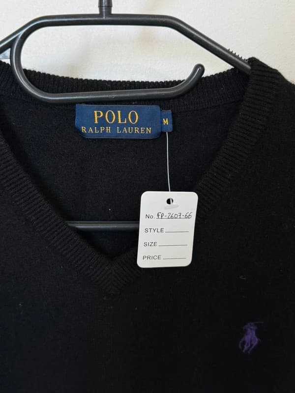 Πουλόβερ με V λαιμόκοψη Polo Ralph Lauren μαύρο μαλλί merino βιολετί λογότυπο μέγεθος M - FP260766 - Φωτογραφία 3/9