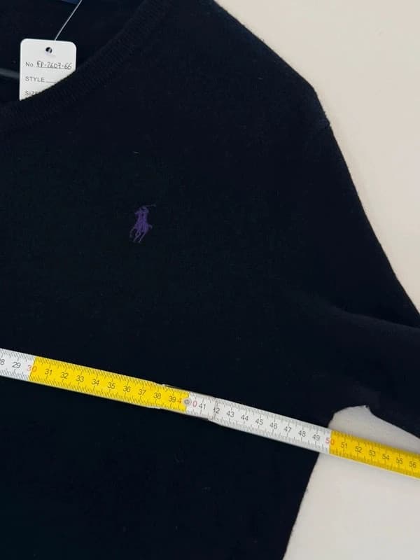 Πουλόβερ με V λαιμόκοψη Polo Ralph Lauren μαύρο μαλλί merino βιολετί λογότυπο μέγεθος M - FP260766 - Φωτογραφία 8/9