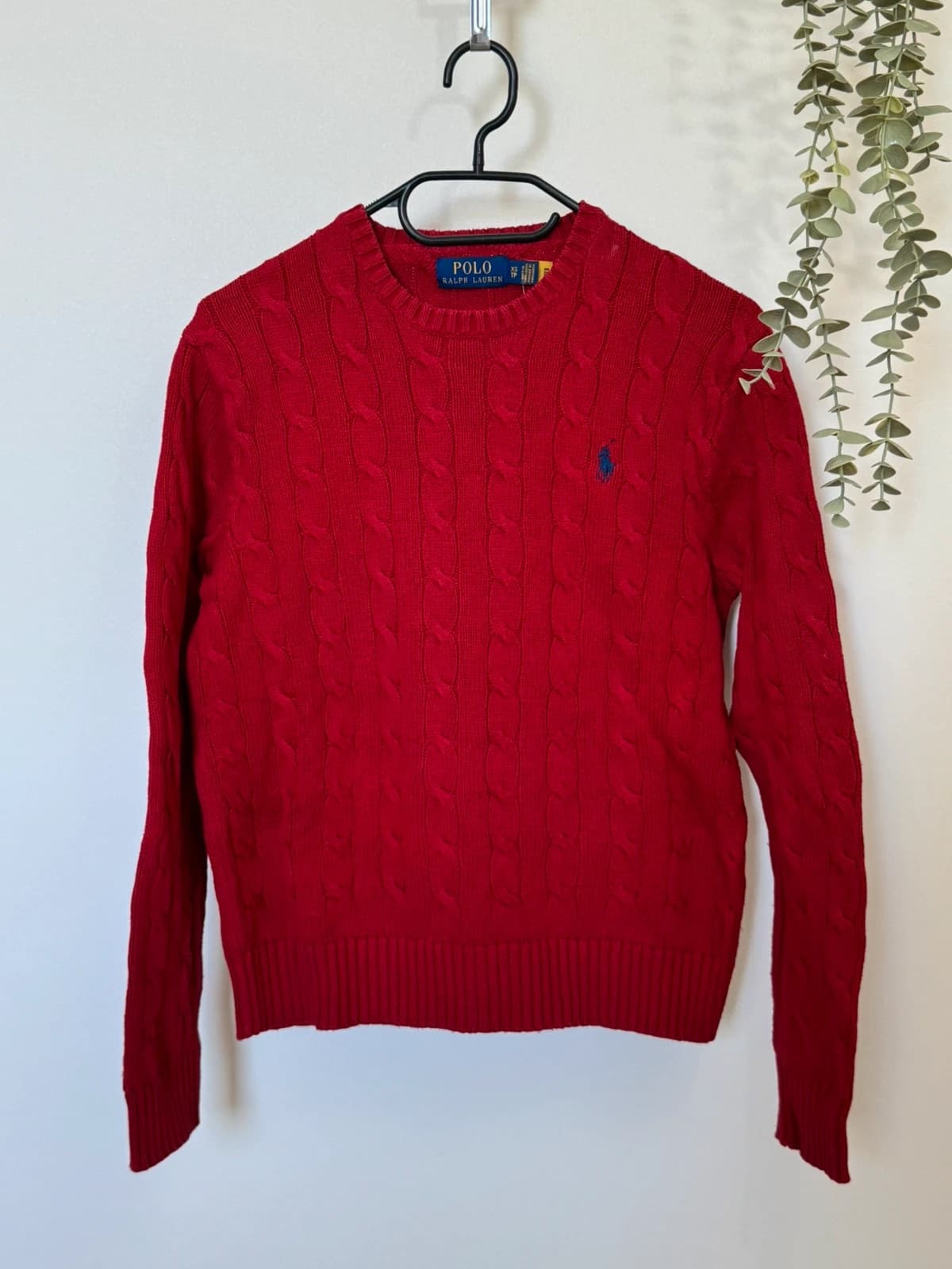 Pull torsadé Polo Ralph Lauren rouge coton logo pony bleu qr code taille XS - FP260755 - Photo 2/10