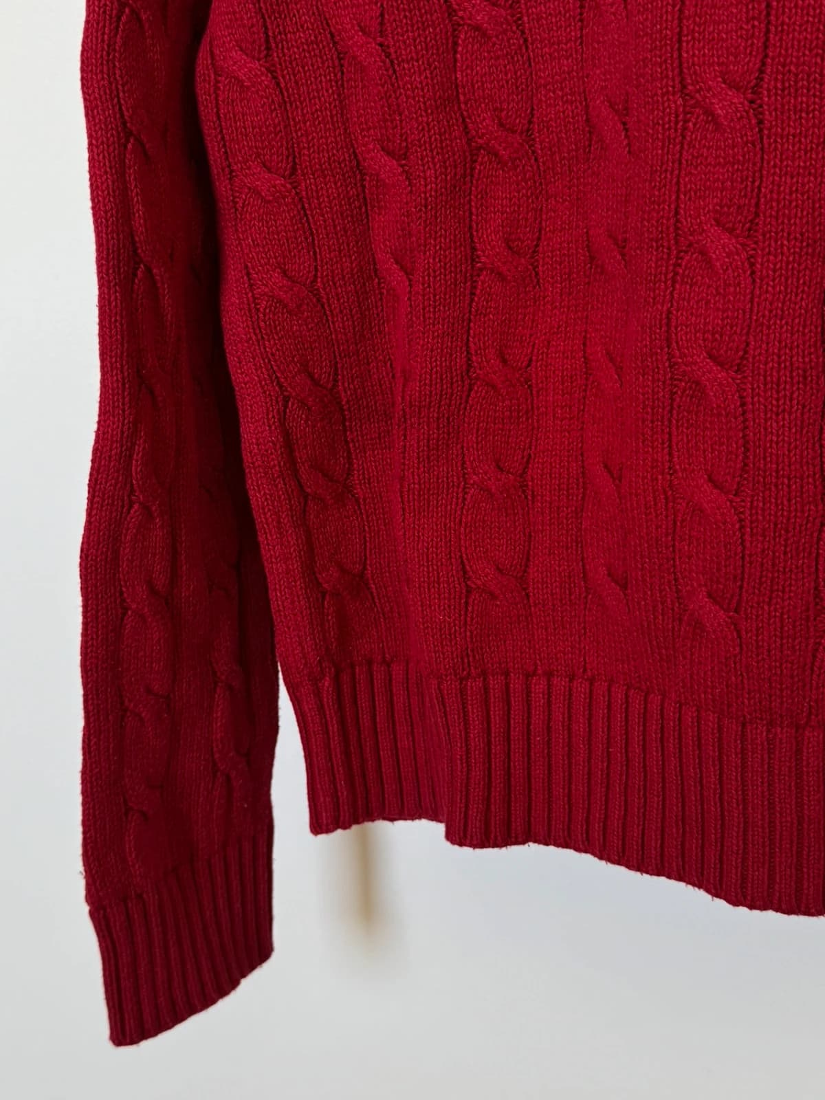Pull torsadé Polo Ralph Lauren rouge coton logo pony bleu qr code taille XS - FP260755 - Photo 5/10