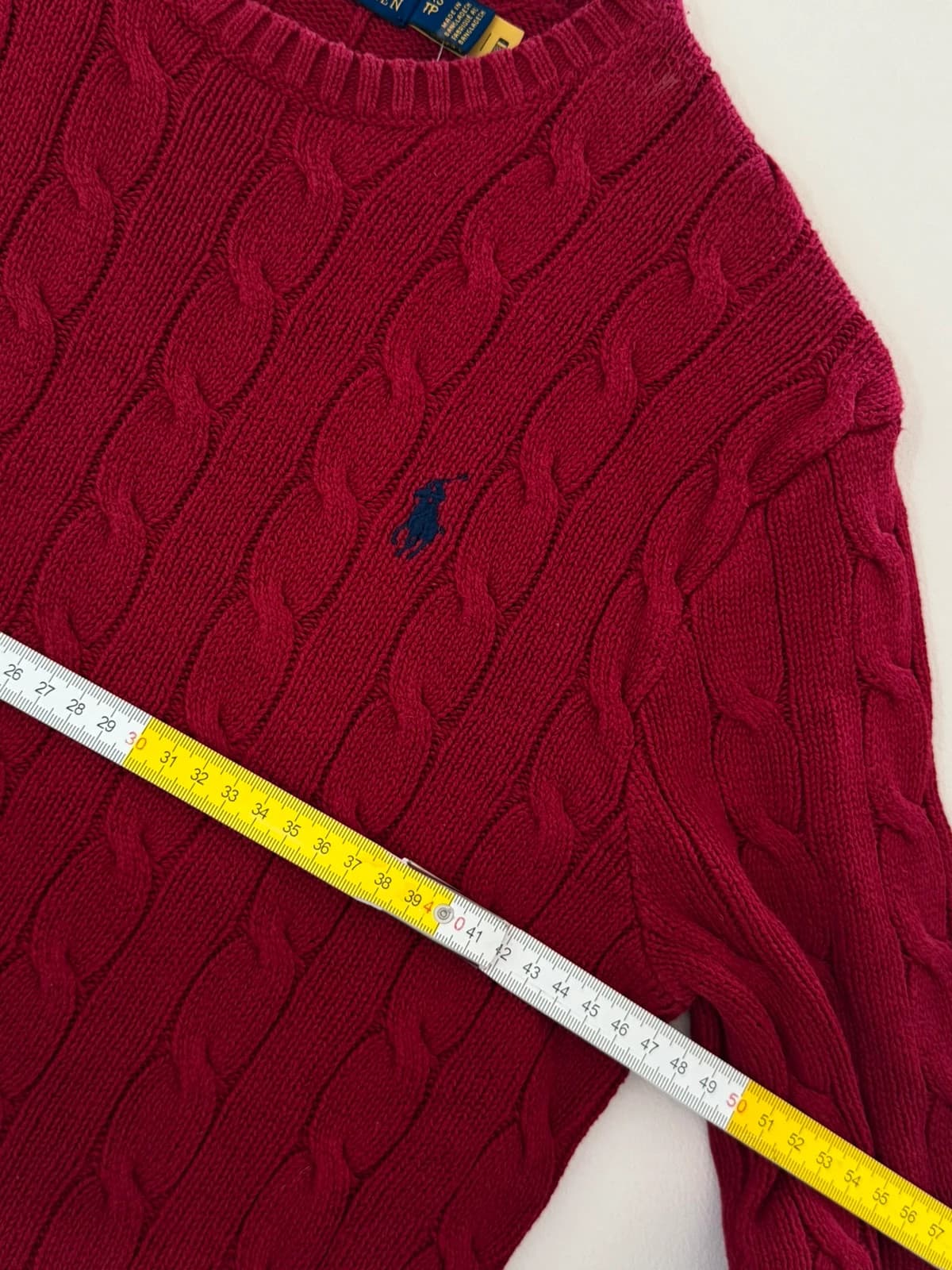 Pull torsadé Polo Ralph Lauren rouge coton logo pony bleu qr code taille XS - FP260755 - Photo 9/10