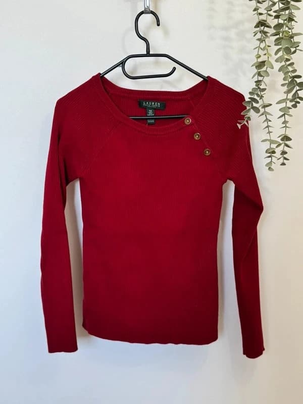Pull côtelé Lauren Ralph Lauren rouge boutons dorés taille S/M - FP260754 - Photo 2/8
