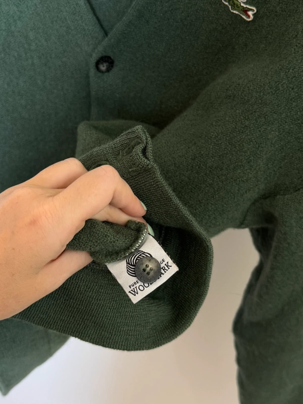 Vintažinė Lacoste kardiganinė liemenė, eglės žalia, gryna vilna, dydis M - FP260757 – nuotrauka 6/9