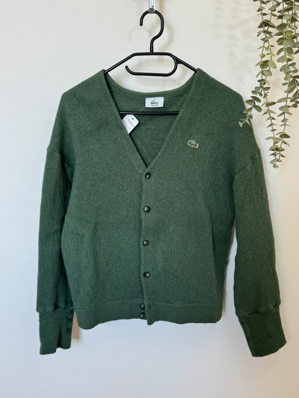 Vintažinė Lacoste kardiganinė liemenė, eglės žalia, gryna vilna, dydis M - FP260757 – nuotrauka 2/9