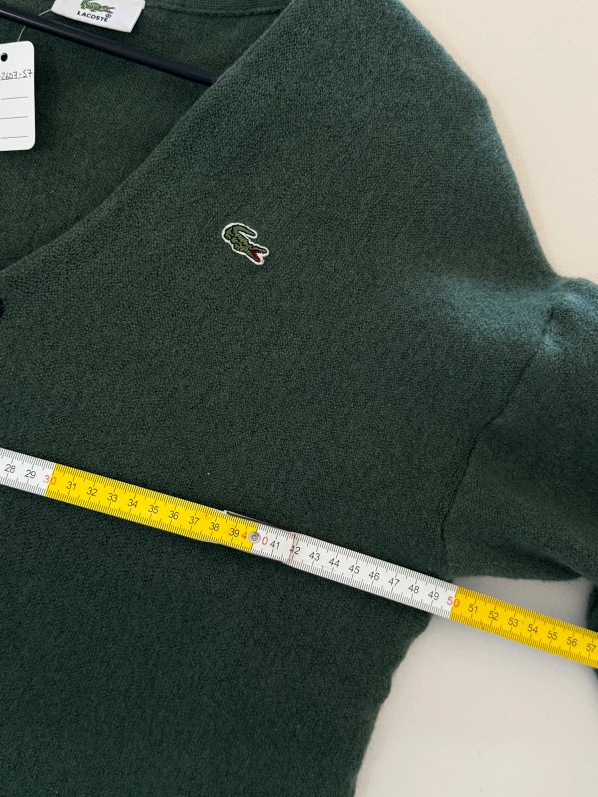 Vintažinė Lacoste kardiganinė liemenė, eglės žalia, gryna vilna, dydis M - FP260757 – nuotrauka 8/9