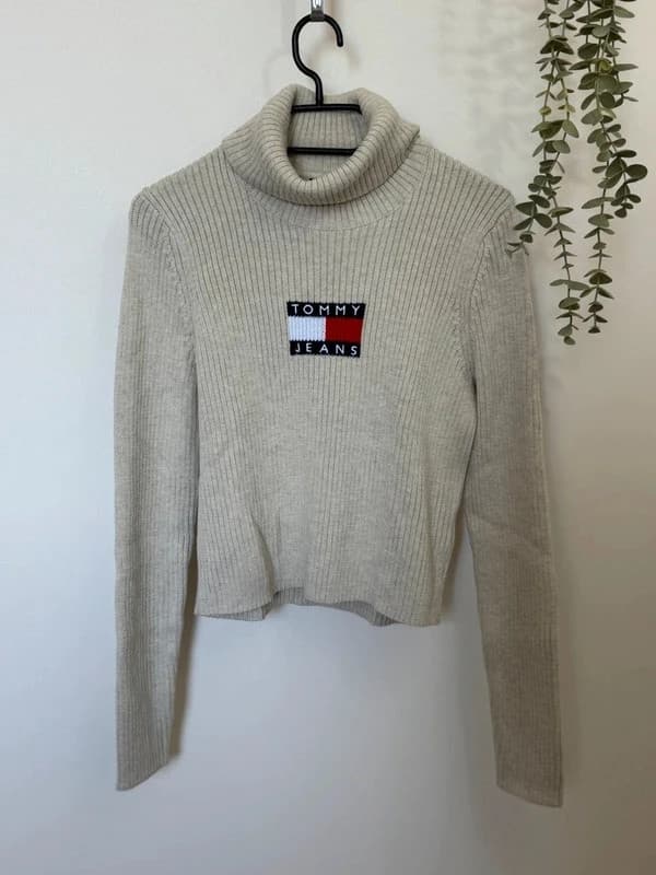 Polotröja Tommy Jeans beige flag sweater storlek M/L - FP260759 - Foto 2/8