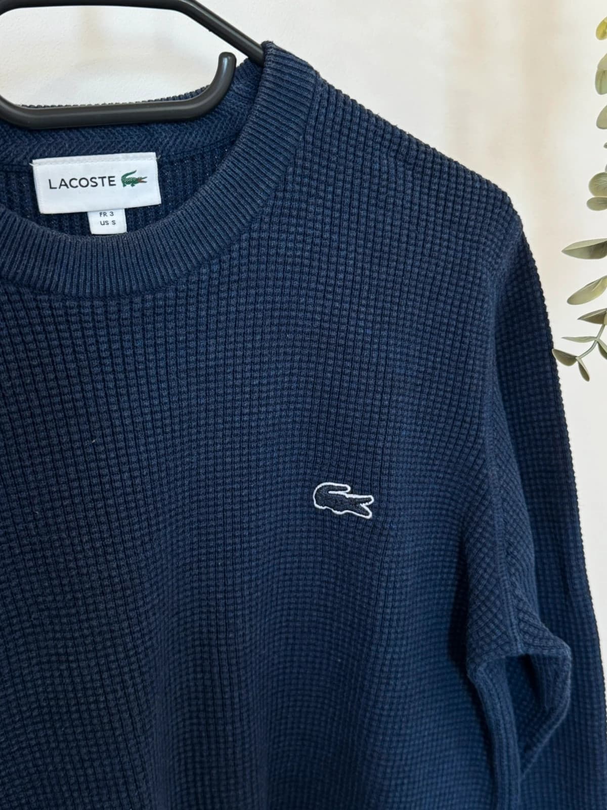 Pull maille gaufrée col rond Lacoste bleu logo ton sur ton taille 3/S - FP260781 - Photo 3/8
