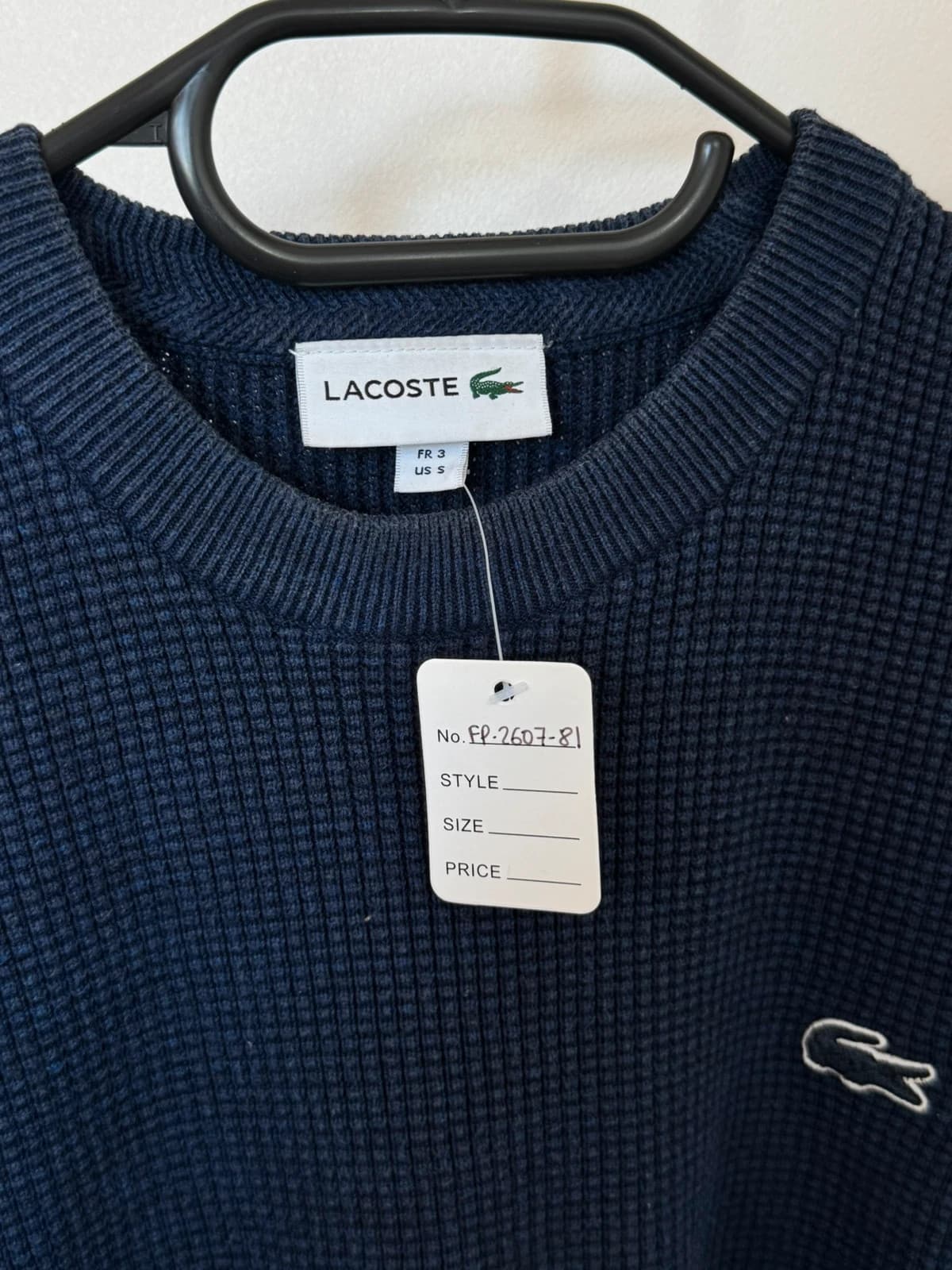 Pull maille gaufrée col rond Lacoste bleu logo ton sur ton taille 3/S - FP260781 - Photo 4/8