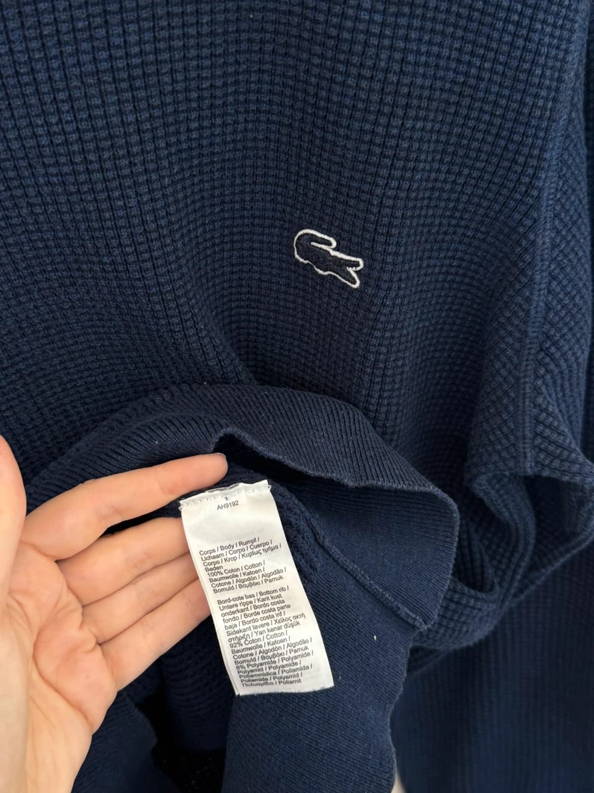 Pull maille gaufrée col rond Lacoste bleu logo ton sur ton taille 3/S - FP260781 - Photo 5/8