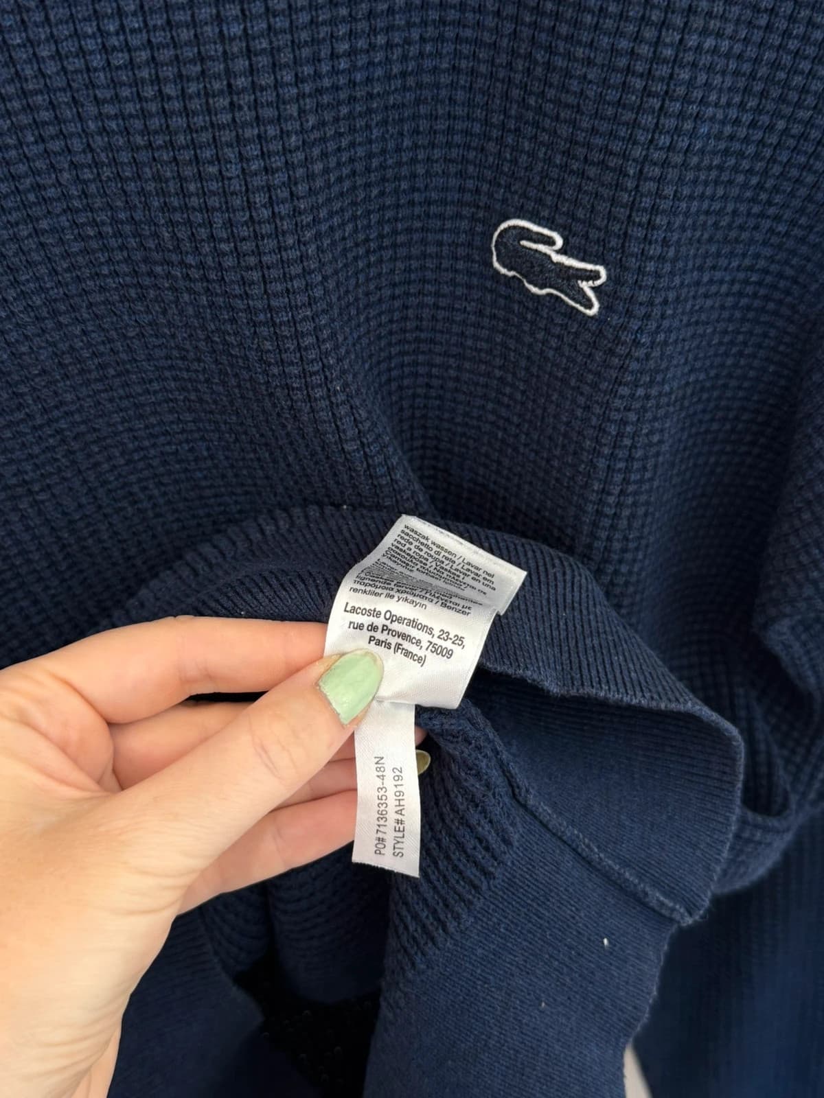 Pull maille gaufrée col rond Lacoste bleu logo ton sur ton taille 3/S - FP260781 - Photo 6/8