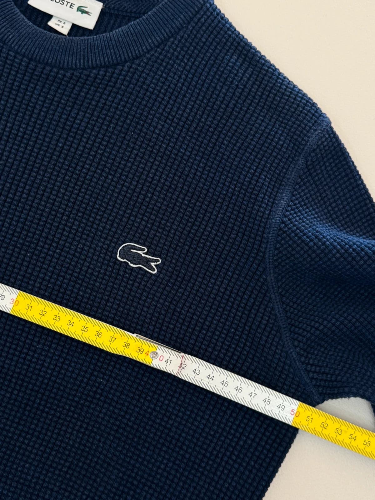 Pull maille gaufrée col rond Lacoste bleu logo ton sur ton taille 3/S - FP260781 - Photo 7/8
