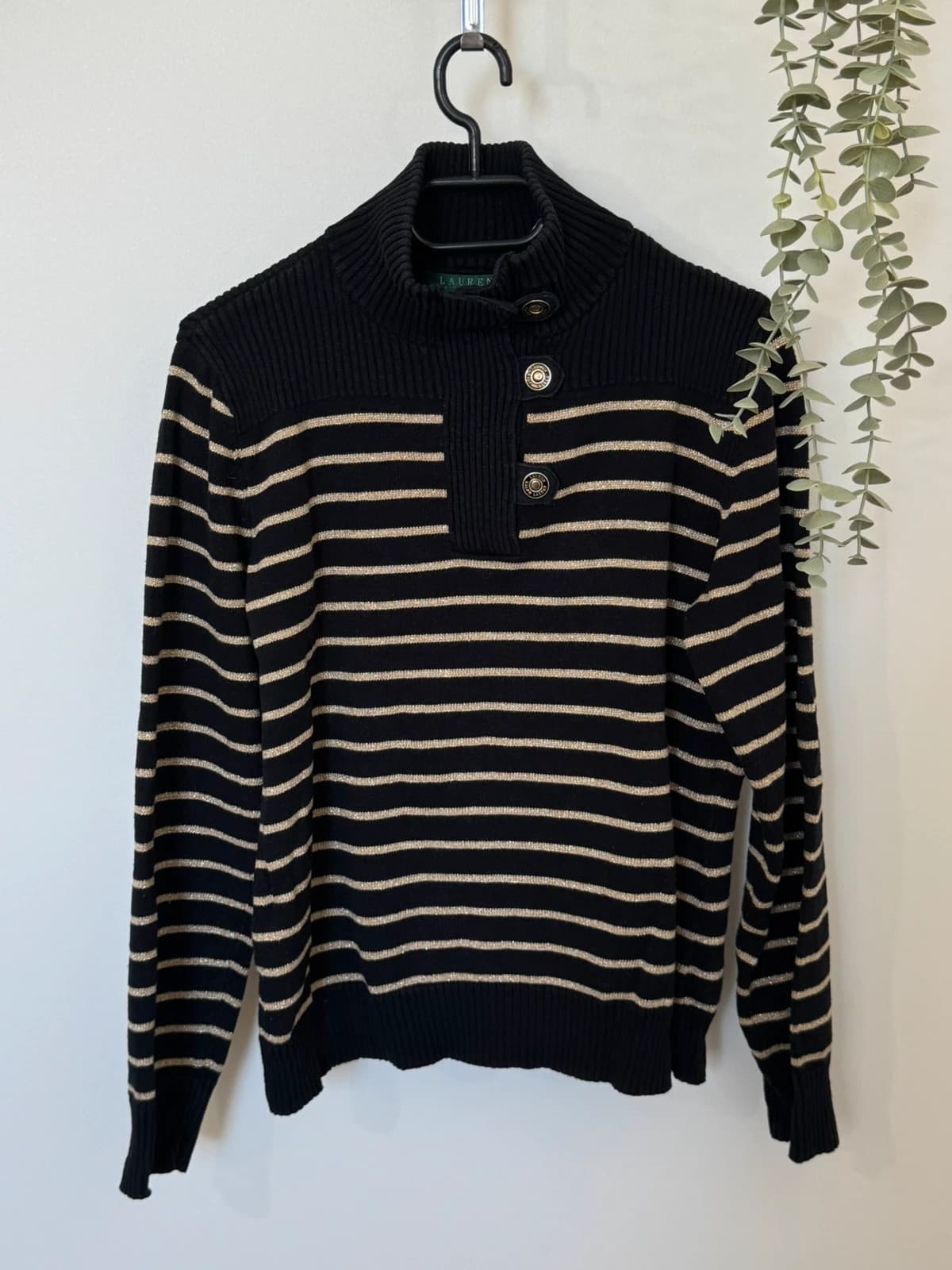Pull col montant rayé Lauren Ralph Lauren noir doré taille L - FP260773 - Photo 2/8