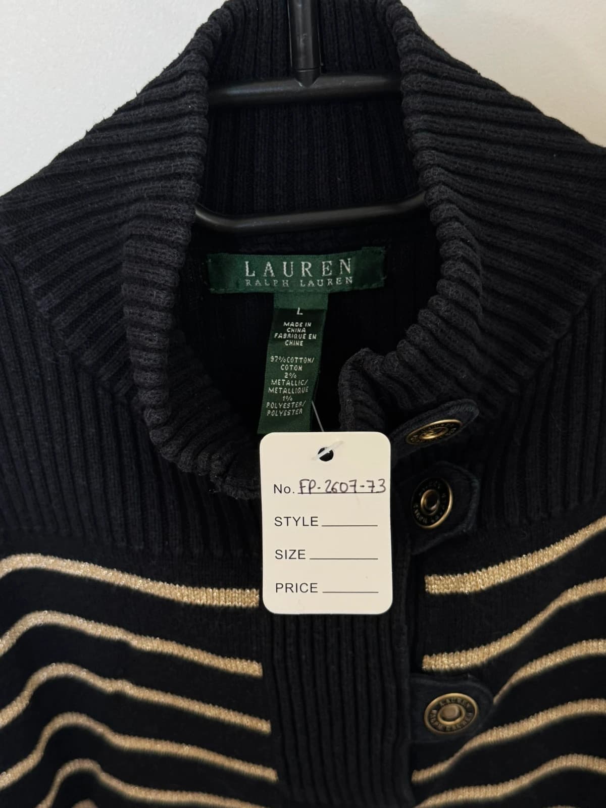 Pull col montant rayé Lauren Ralph Lauren noir doré taille L - FP260773 - Photo 3/8