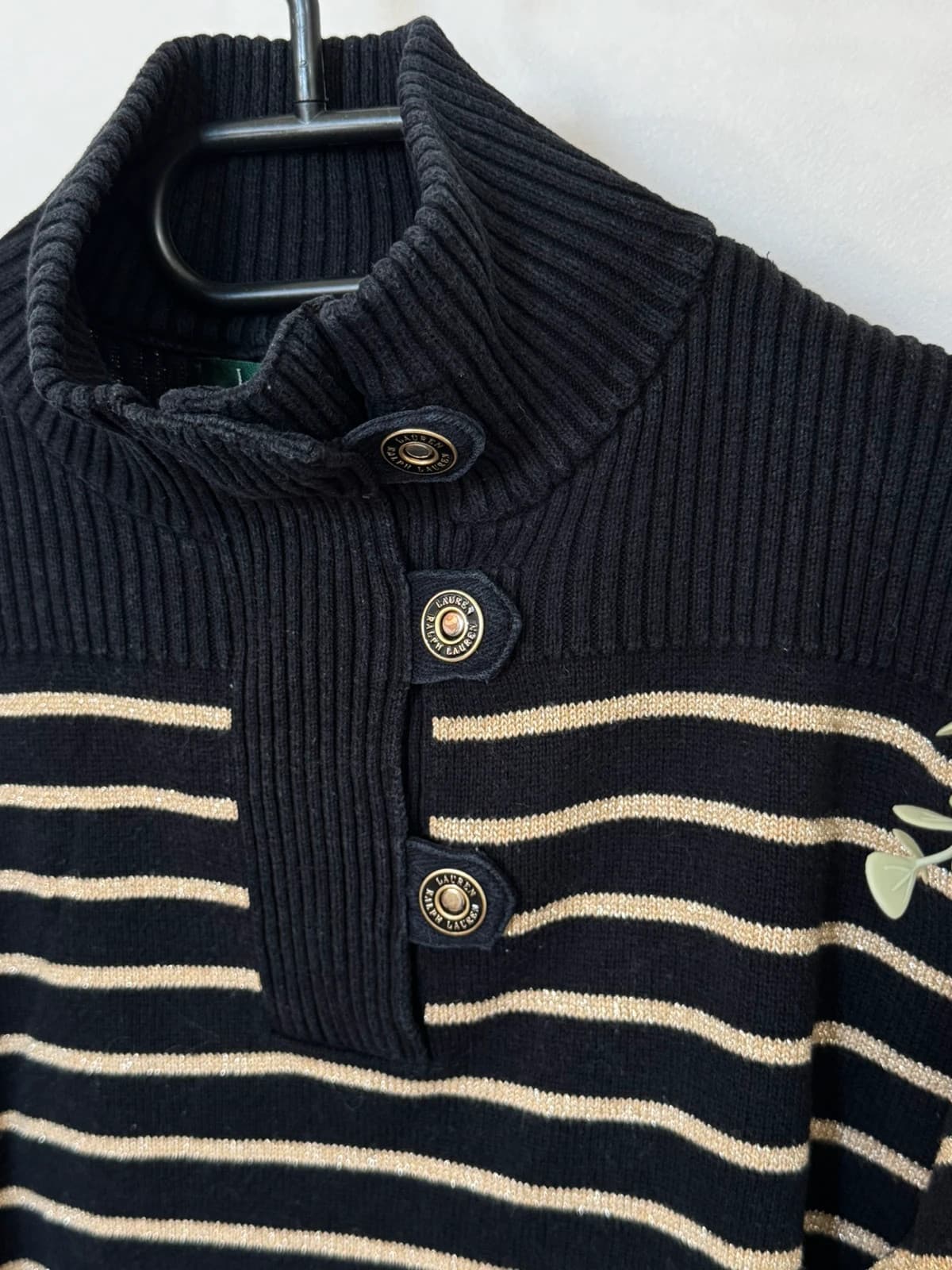 Pull col montant rayé Lauren Ralph Lauren noir doré taille L - FP260773 - Photo 4/8