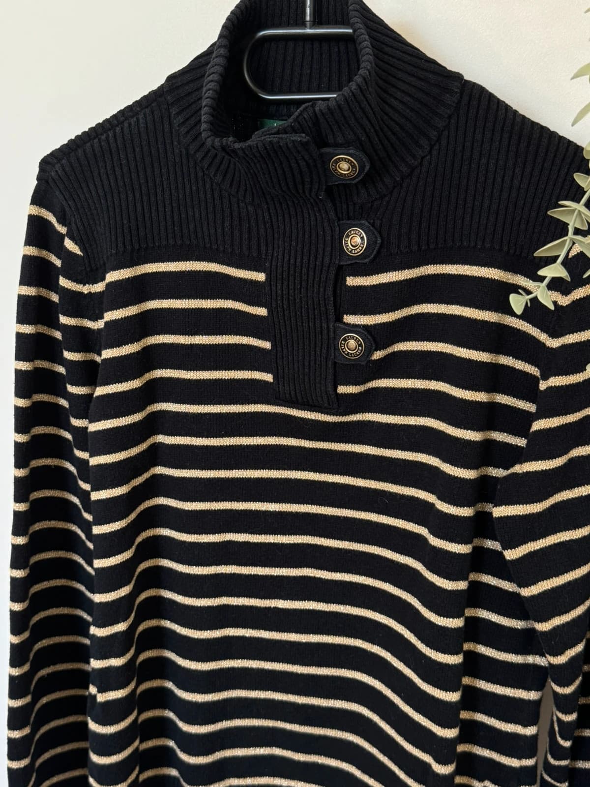 Pull col montant rayé Lauren Ralph Lauren noir doré taille L - FP260773 - Photo 6/8