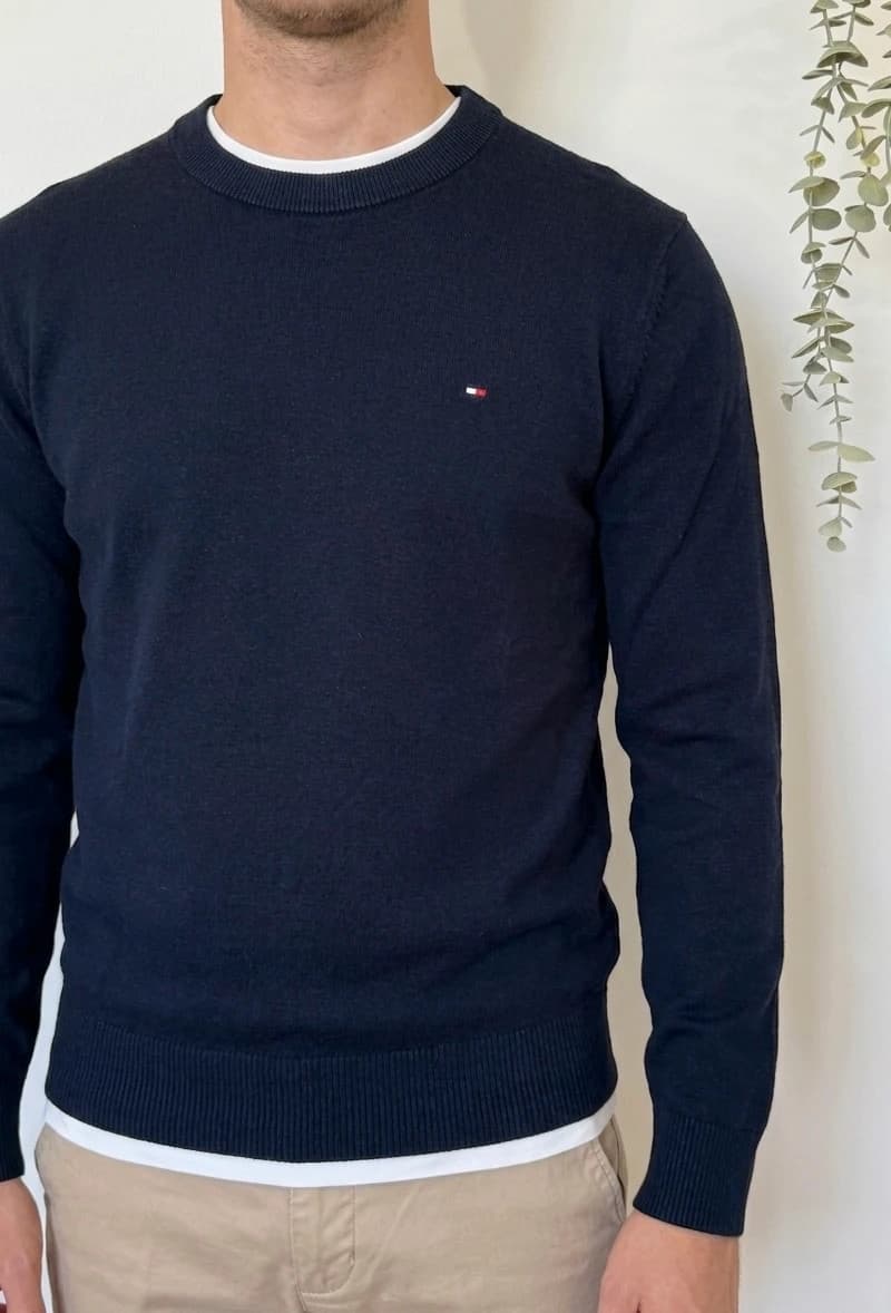 Pull col rond Tommy Hilfiger Pima coton cachemire bleu marine taille S - FP260775 - Photo 1/9