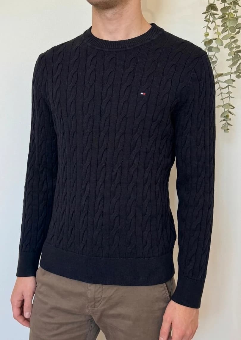 Pull torsadé Tommy Hilfiger coton bleu marine foncé taille S - FP260780 - Photo 1/8