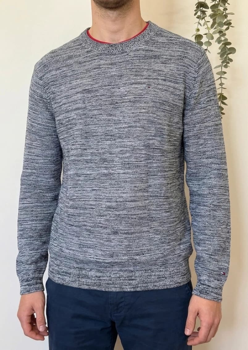 Pull col rond Tommy Hilfiger Premium Cotton gris bleu chiné taille XL - FP260768 - Photo 1/9