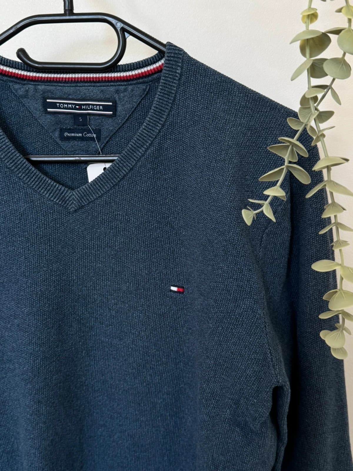 V formos apykaklės megztinis Tommy Hilfiger Premium Cotton mėlynas, dydis S - FP260769 – nuotrauka 4/9