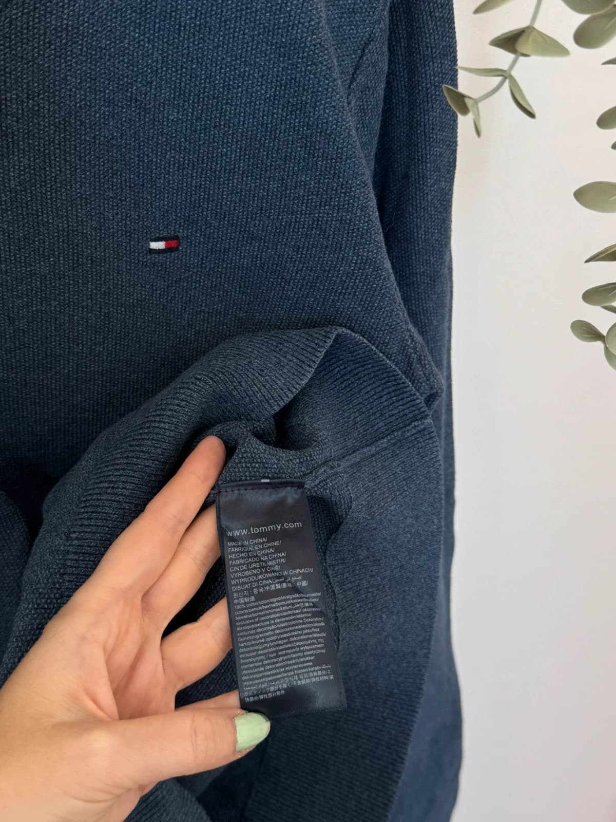 V formos apykaklės megztinis Tommy Hilfiger Premium Cotton mėlynas, dydis S - FP260769 – nuotrauka 6/9